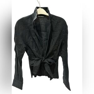 Zara’s women’s black linen wrap shirt, size Small